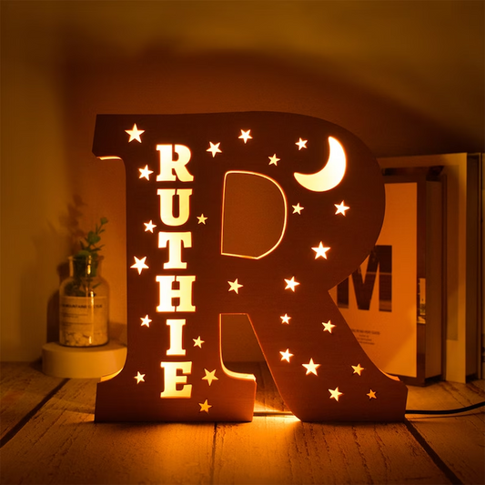 Personalized Moon Stars Name Sign Night Light Up Letter