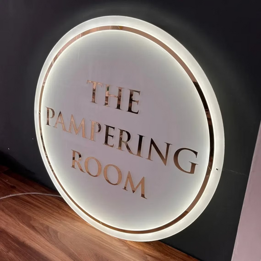 Acrylic Wall Sign | Neon Mirror Sign | Custom Backlit Sign | Light up Business Logo | Printed Salon Sign | Round Sign | Sign Acrylic